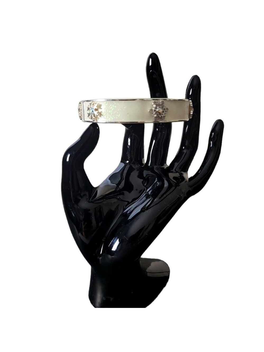 Silver Rhinestone Snowflakes Enamel Cuff Bracelet